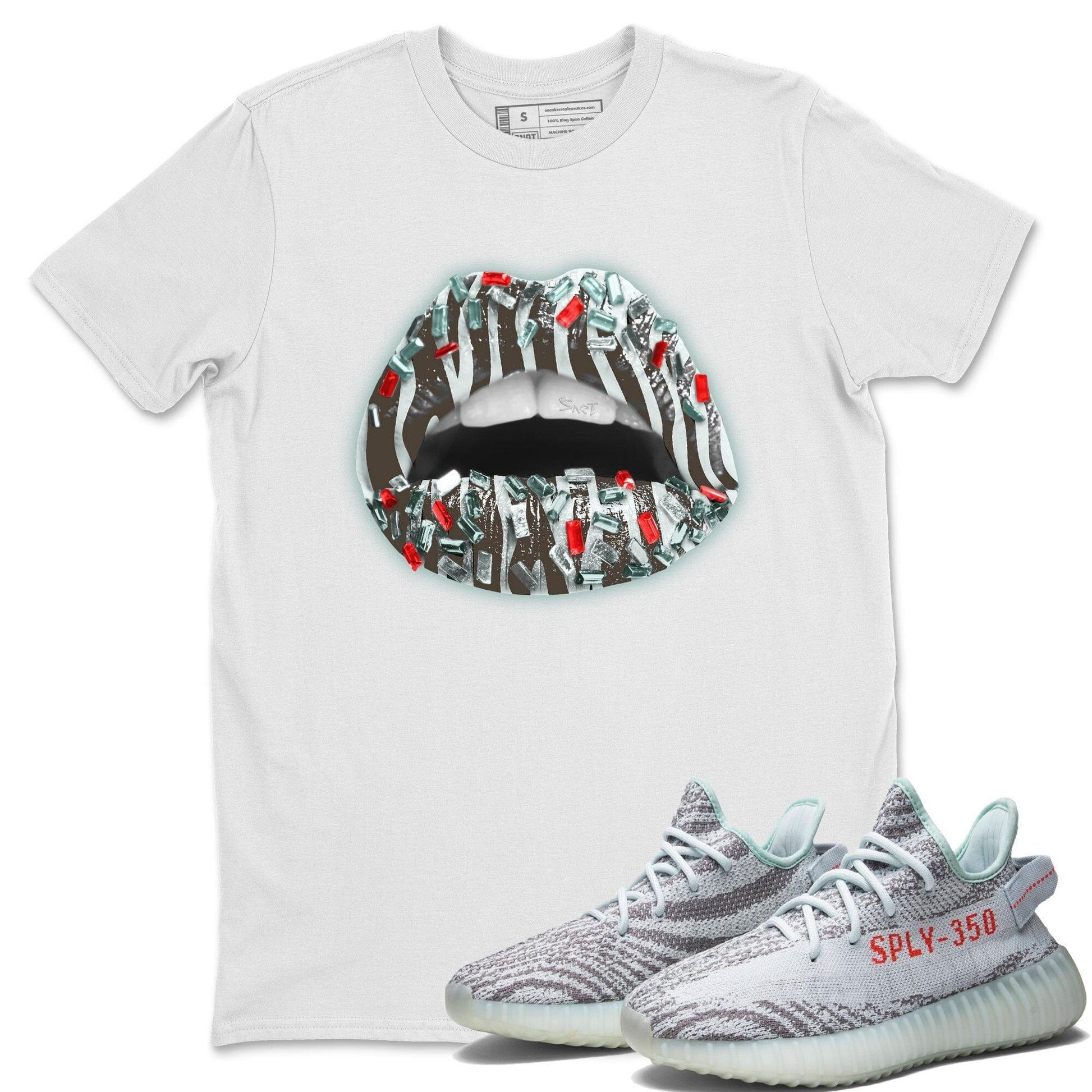 Yeezy 350 Blue Tint Sneaker Match Tees Lips Jewel Sneaker Tees Yeezy 350 Blue Tint Sneaker Release Tees Unisex Shirts