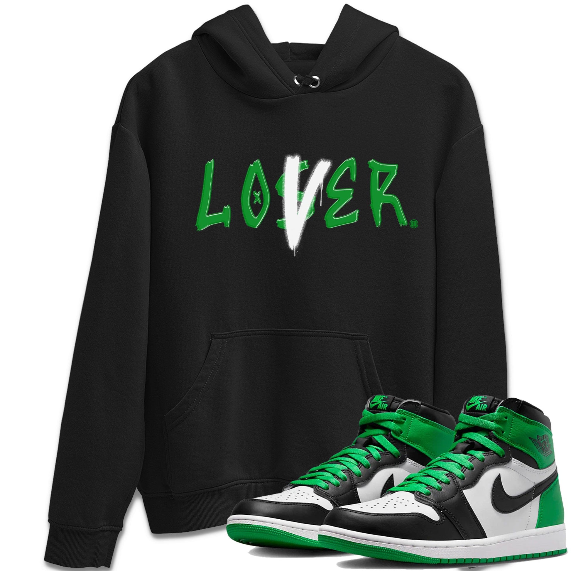 Air Jordan 1 Celtics Sneaker Match Tees Loser Lover Sneaker Tees Air Jordan 1 Lucky Green Celtics Tees Unisex Shirts Black 1