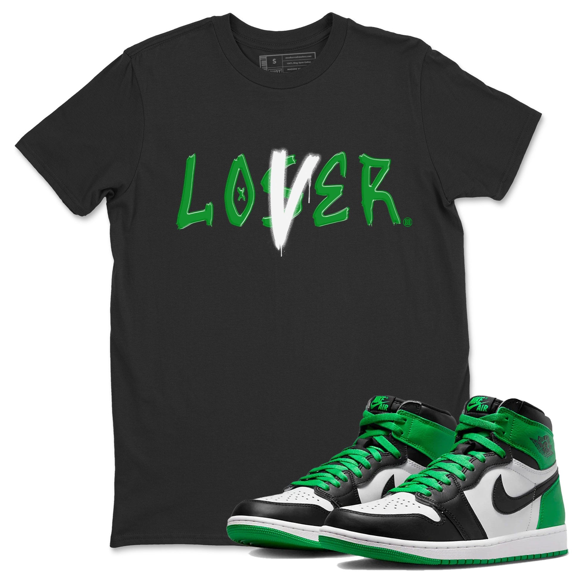 Air Jordan 1 Celtics Sneaker Match Tees Loser Lover Sneaker Tees Air Jordan 1 Lucky Green Celtics Tees Unisex Shirts Black 1