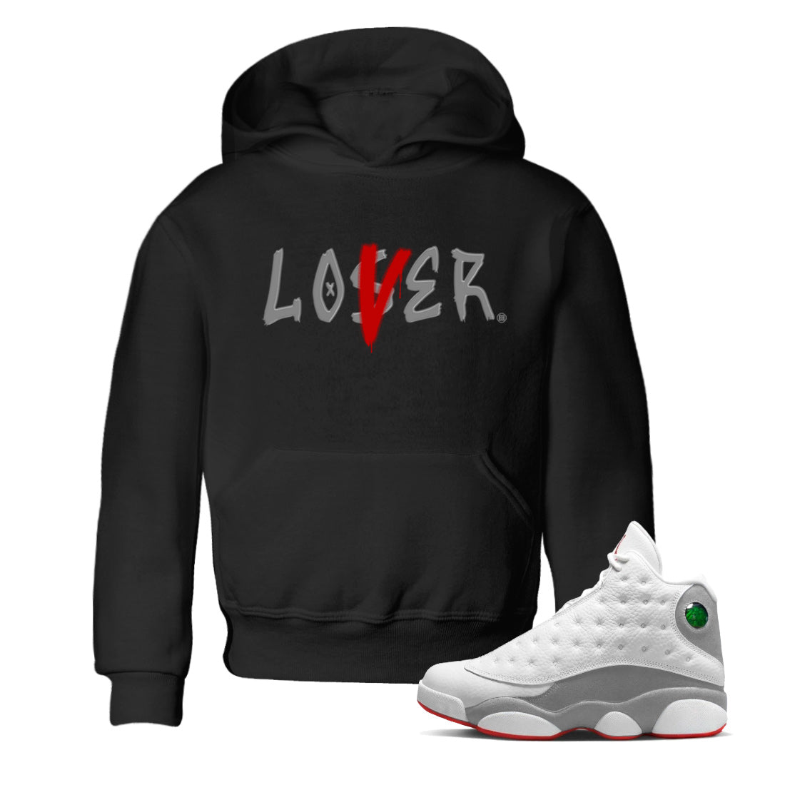 Air Jordan 13 Wolf Grey Sneaker Match Tees Loser Lover Sneaker Tees 13s Wolf Grey SNRT Sneaker Release Tees Kids Shirts Black 1
