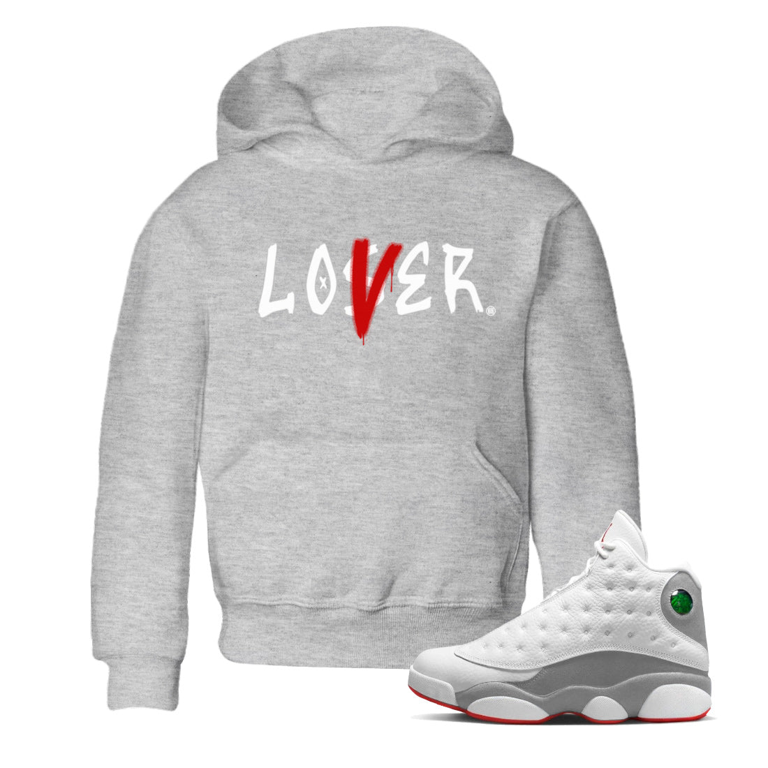 Air Jordan 13 Wolf Grey Sneaker Match Tees Loser Lover Sneaker Tees 13s Wolf Grey SNRT Sneaker Release Tees Kids Shirts Heather Grey 1