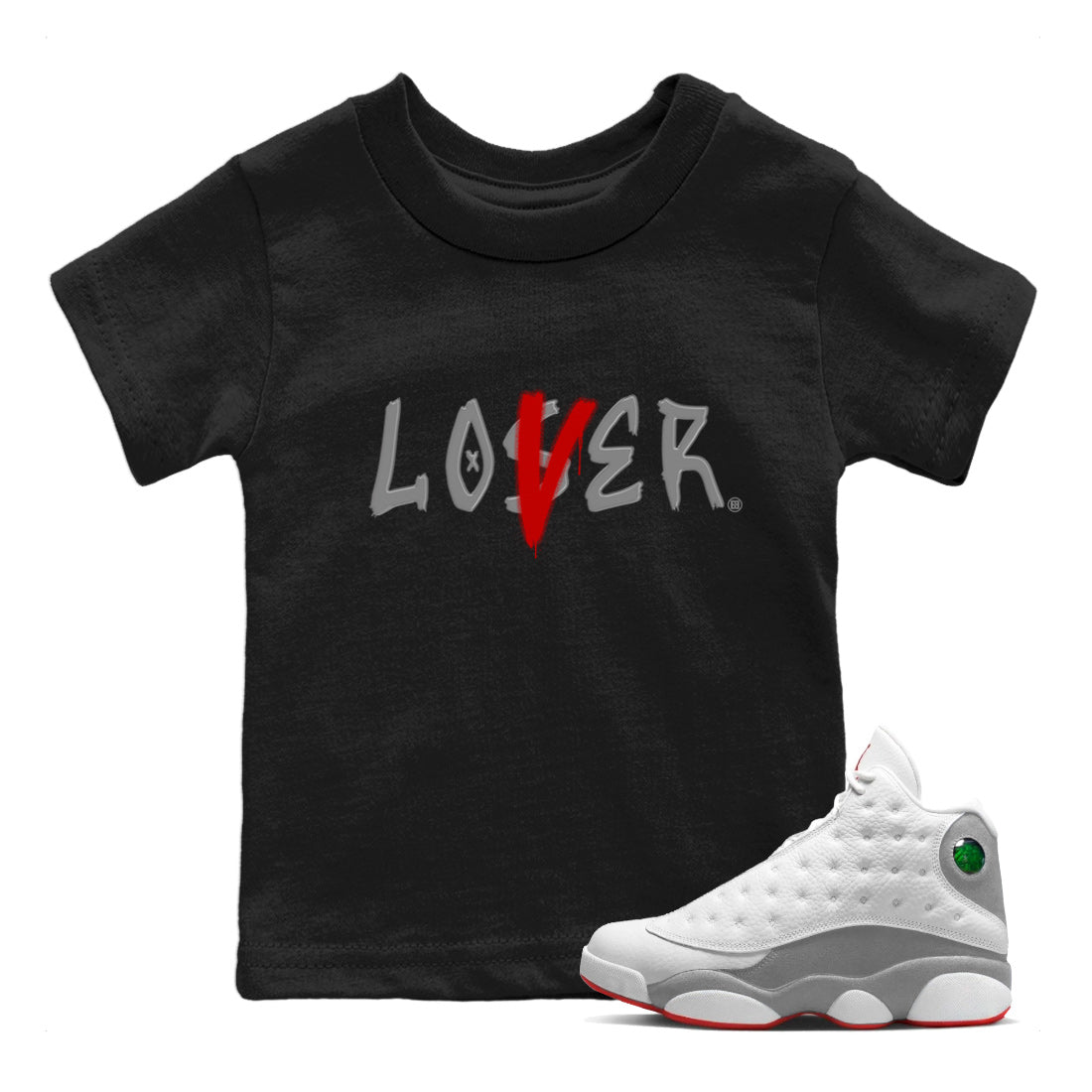 Air Jordan 13 Wolf Grey Sneaker Match Tees Loser Lover Sneaker Tees 13s Wolf Grey SNRT Sneaker Release Tees Kids Shirts Black 1