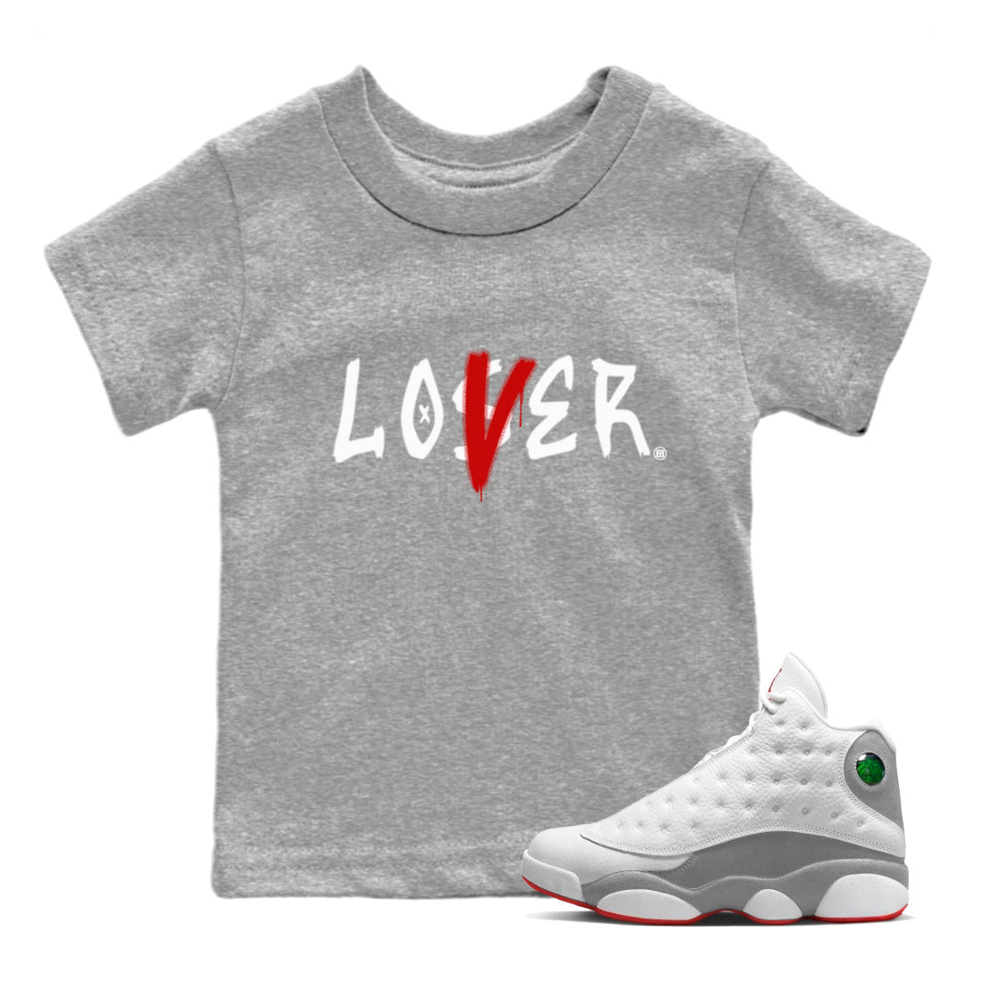 Air Jordan 13 Wolf Grey Sneaker Match Tees Loser Lover Sneaker Tees 13s Wolf Grey SNRT Sneaker Release Tees Kids Shirts Heather Grey 1