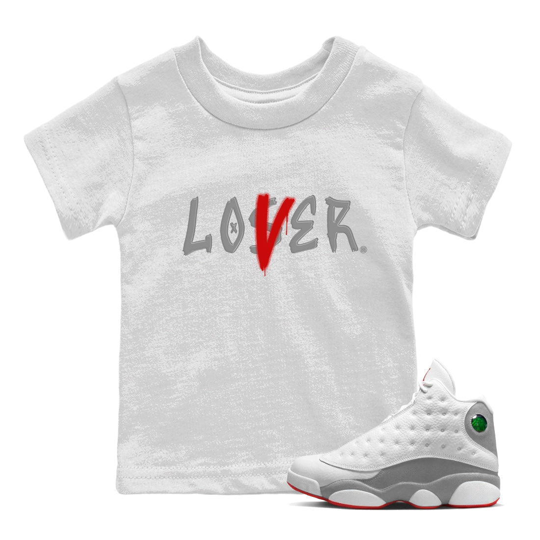 Air Jordan 13 Wolf Grey Sneaker Match Tees Loser Lover Sneaker Tees 13s Wolf Grey SNRT Sneaker Release Tees Kids Shirts White 1