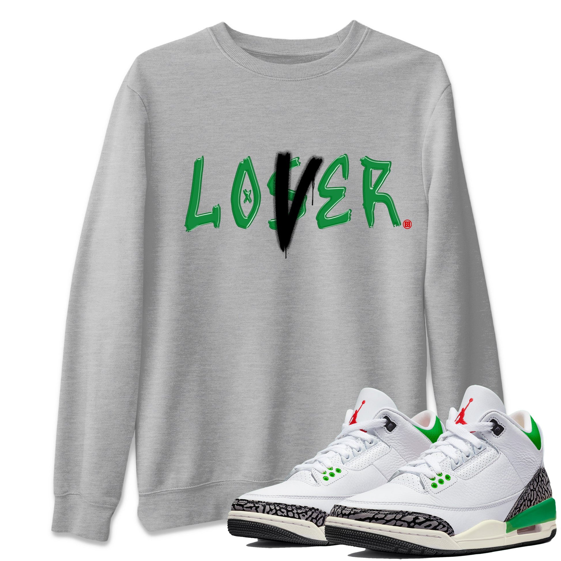 Air Jordan 3 Lucky Green Sneaker Match Tees Loser Lover Sneaker Tees Jordan 3 Retro Lucky Green Sneaker Release Tees Unisex Shirts Heather Grey 1