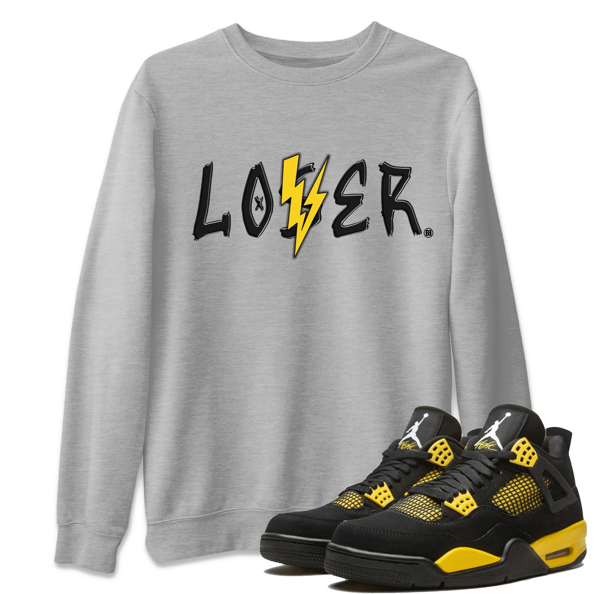 Air Jordan 4 Thunder Sneaker Match Tees Loser Lover Sneaker Tees Air Jordan 4 Retro Thunder Tee Unisex Shirts Heather Grey 1