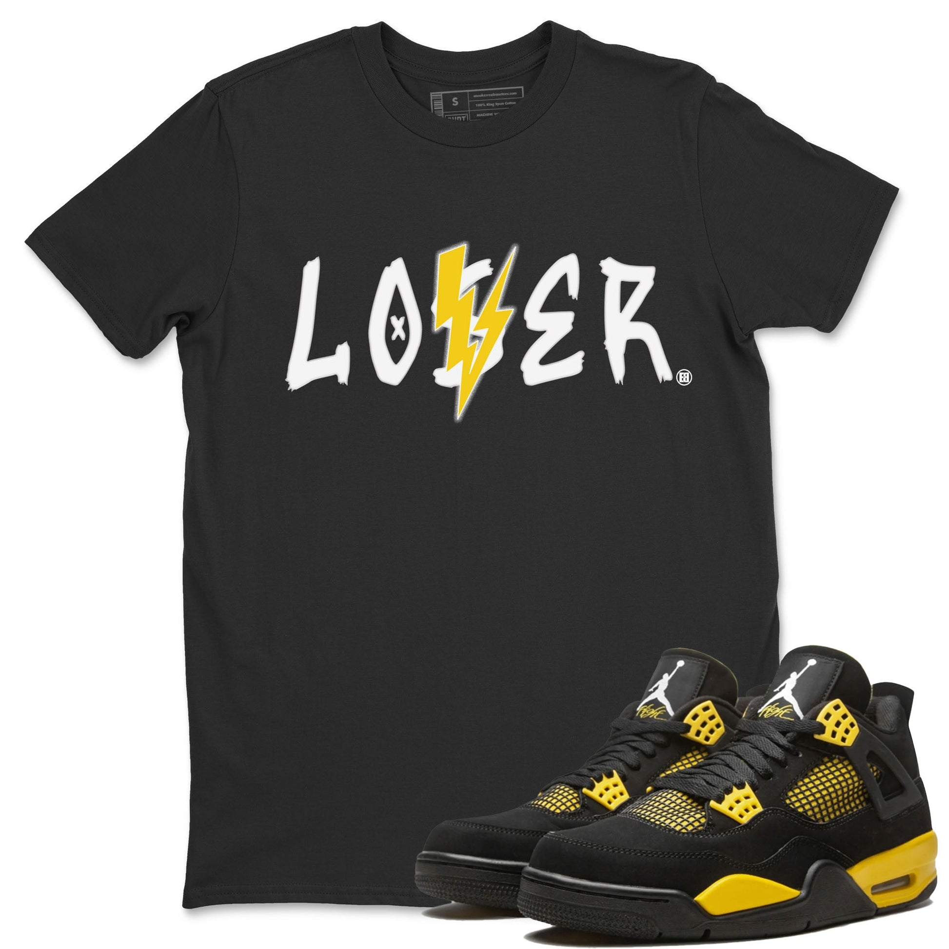 Air Jordan 4 Thunder Sneaker Match Tees Loser Lover Sneaker Tees Air Jordan 4 Retro Thunder Tee Unisex Shirts Black 1