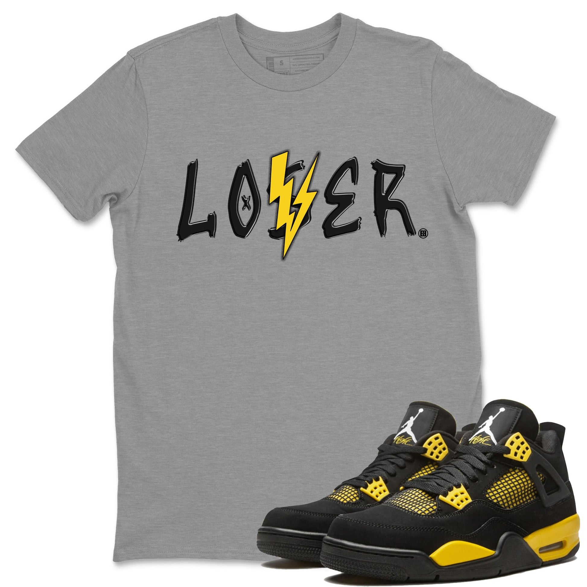 Air Jordan 4 Thunder Sneaker Match Tees Loser Lover Sneaker Tees Air Jordan 4 Retro Thunder Tee Unisex Shirts Heather Grey 1