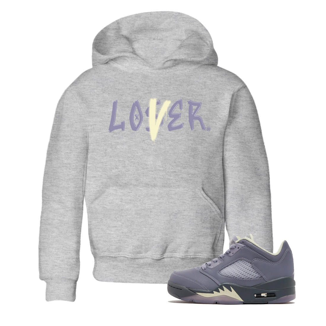 Air Jordan 5 Indigo Haze Sneaker Match Tees Loser Lover 5s Indigo Haze Tee Sneaker Release Tees Kids Shirts Heather Grey 1