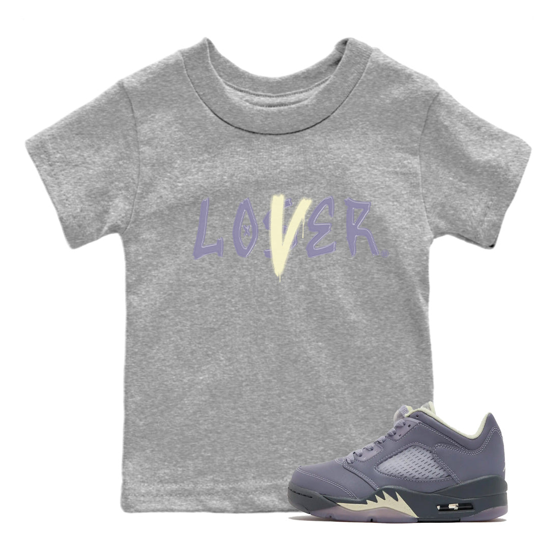 Air Jordan 5 Indigo Haze Sneaker Match Tees Loser Lover 5s Indigo Haze Tee Sneaker Release Tees Kids Shirts Heather Grey 1