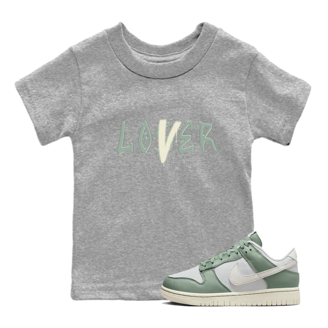 Dunk Low Mica Green Shirts Loser Lover Sneaker Tees Dunk Mica Green Sneaker Release Tees Kids Shirts Heather Grey 1