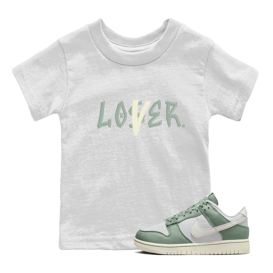 Dunk Low Mica Green Shirts Loser Lover Sneaker Tees Dunk Mica Green Sneaker Release Tees Kids Shirts White 1