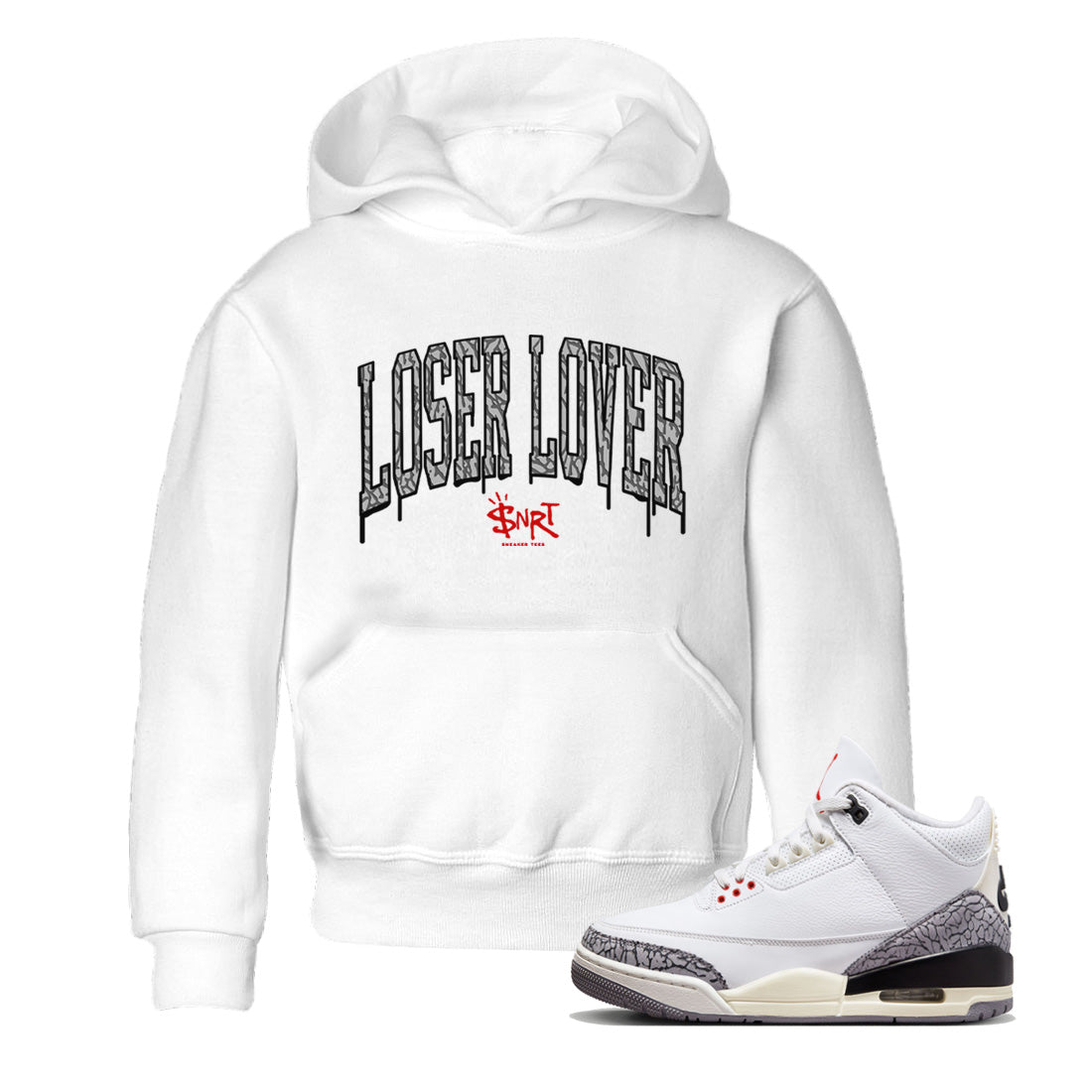 Air Jordan 3 White Cement Sneaker Match Tees Loser Lover Letter Sneaker Tees Air Jordan 3 Retro White Cement Sneaker Release Tees Kids Shirts White 1