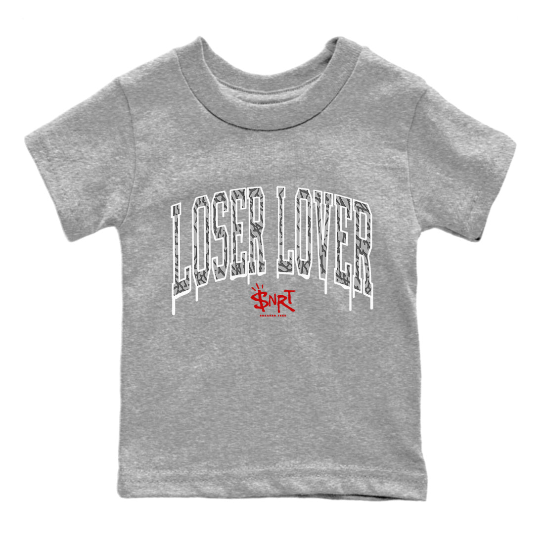 Air Jordan 3 White Cement Sneaker Match Tees Loser Lover Letter Sneaker Tees Air Jordan 3 Retro White Cement Sneaker Release Tees Kids Shirts Heather Grey 2