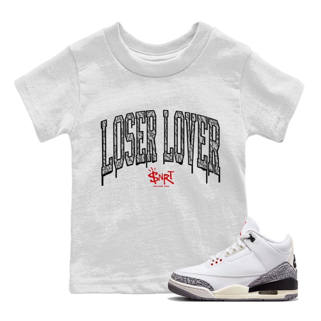 Air Jordan 3 White Cement Sneaker Match Tees Loser Lover Letter Sneaker Tees Air Jordan 3 Retro White Cement Sneaker Release Tees Kids Shirts White 1
