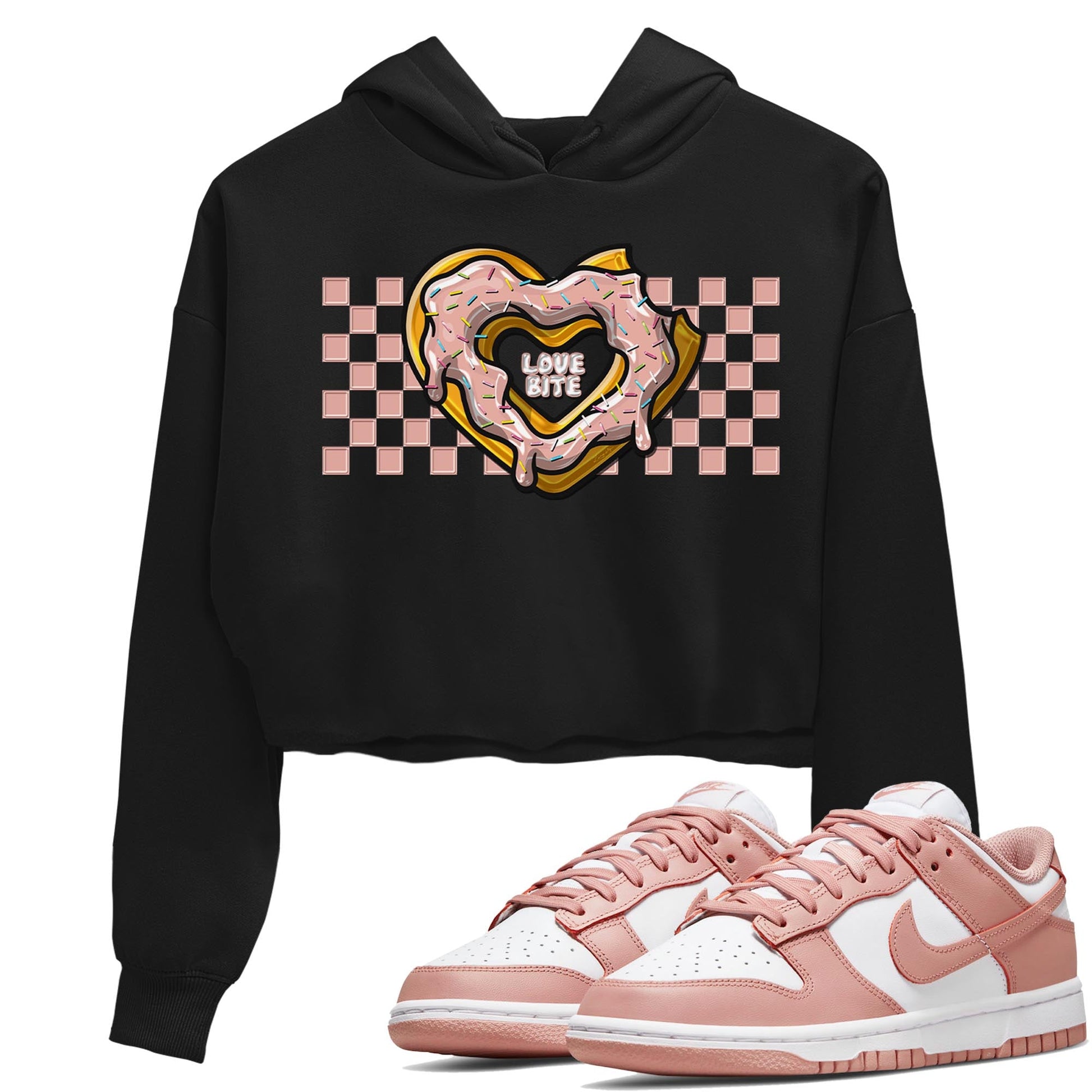 Nike Dunks Low Rose Whisper shirt to match jordans Love Bite sneaker tees Nike Dunk Rose Whisper SNRT Sneaker Release Tees Black 1 Crop T-Shirt