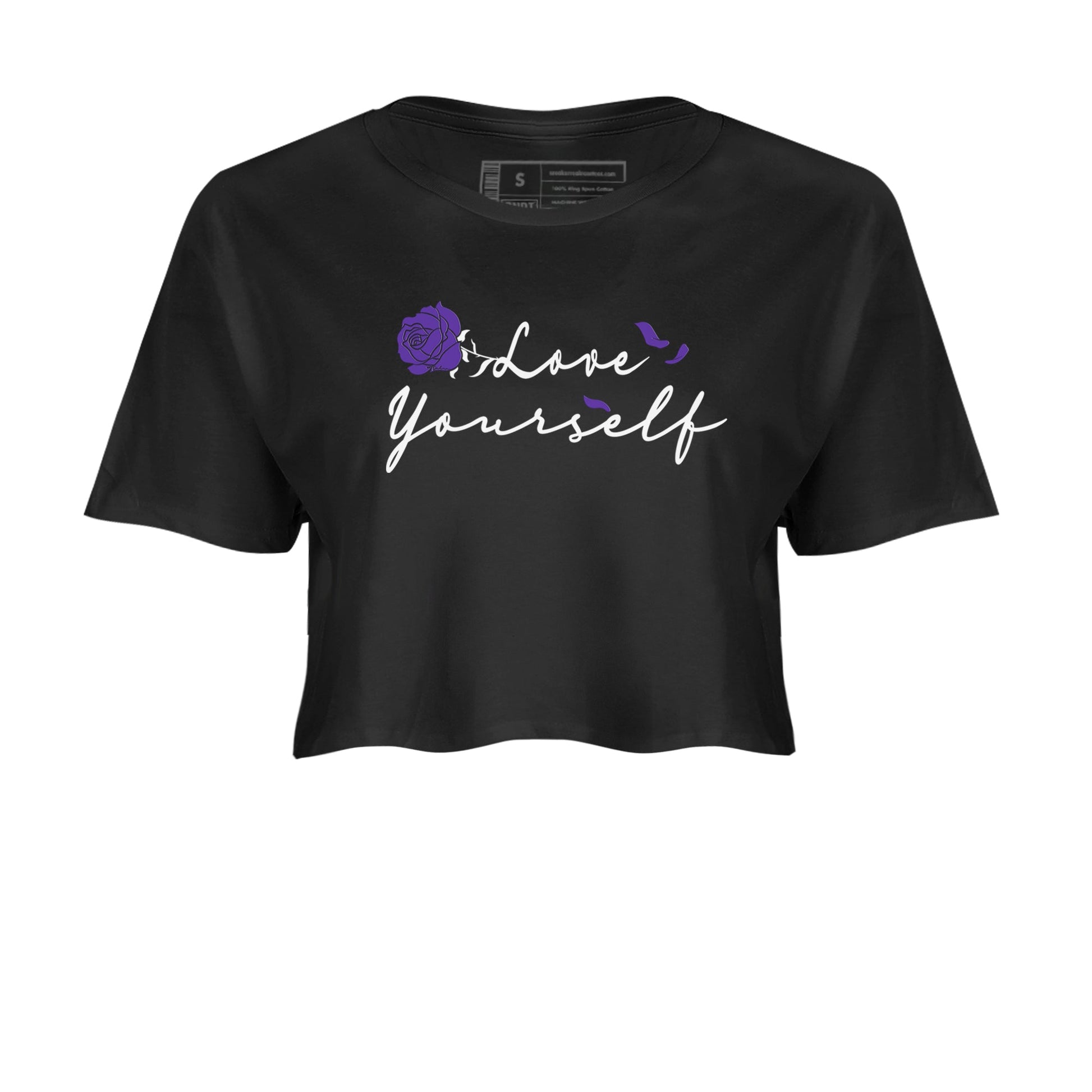 Love Yourself sneaker match tees to Court Purple Dunks street fashion brand for shirts to match Jordans SNRT Sneaker Tees Dunk Low Court Purple unisex t-shirt Black 2 crop shirt