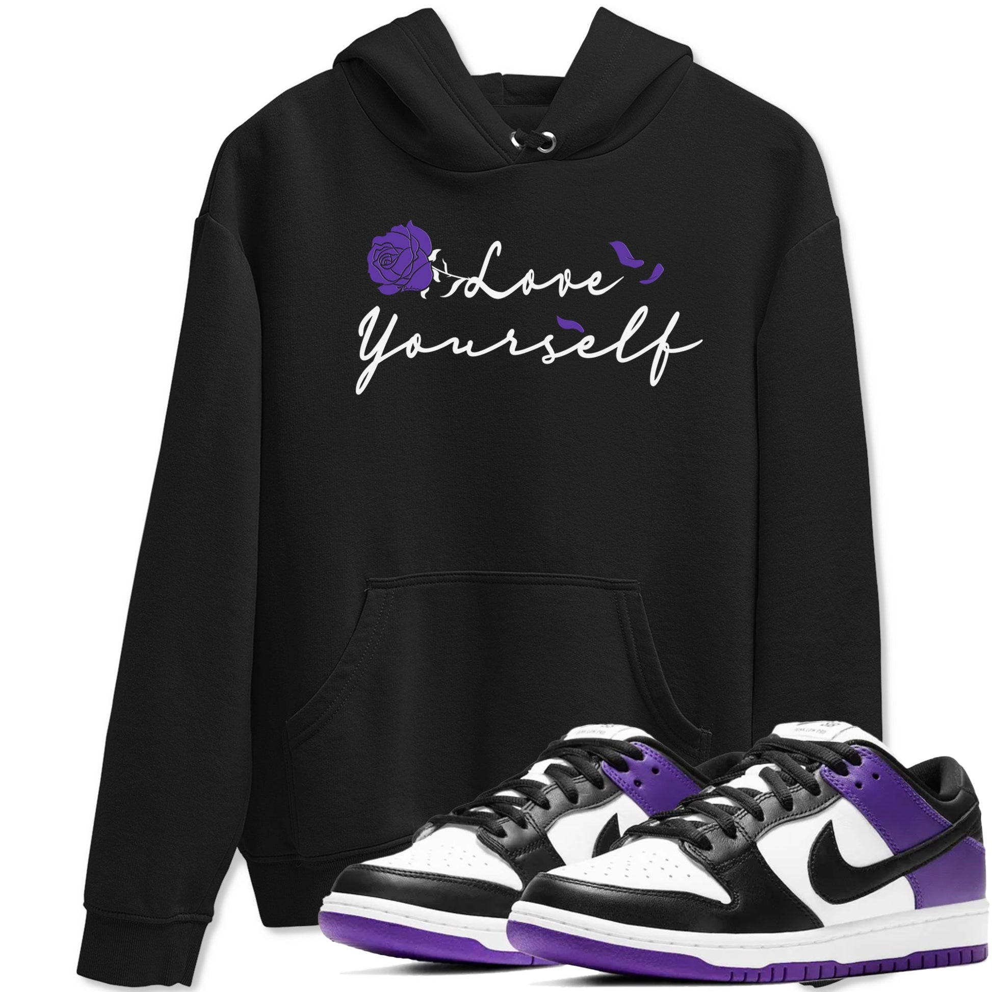 Love Yourself sneaker match tees to Court Purple Dunks street fashion brand for shirts to match Jordans SNRT Sneaker Tees Dunk Low Court Purple unisex t-shirt Black 1 unisex shirt
