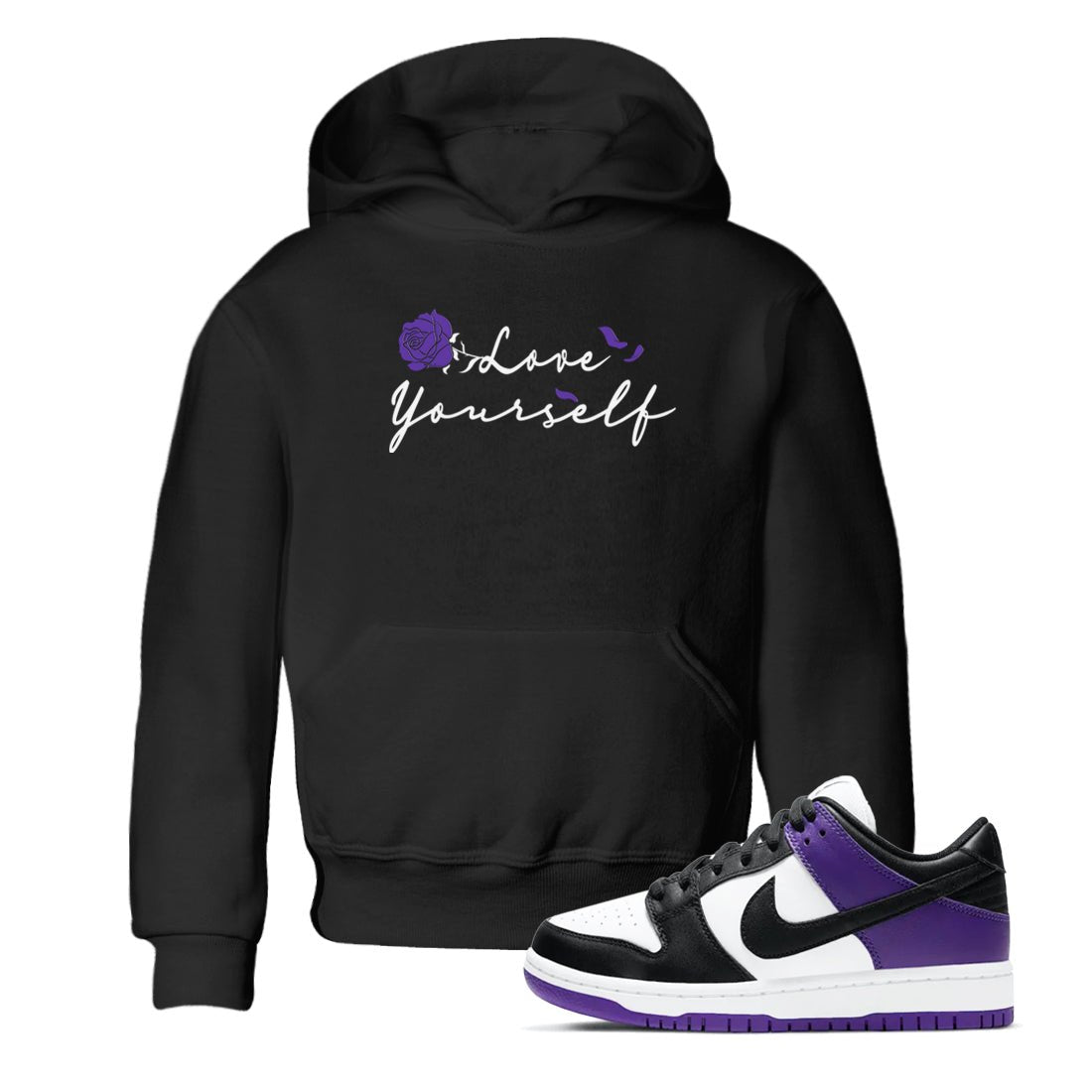 Love Yourself sneaker match tees to Court Purple Dunks street fashion brand for shirts to match Jordans SNRT Sneaker Tees Dunk Low Court Purple unisex t-shirt Black 1 youth shirt