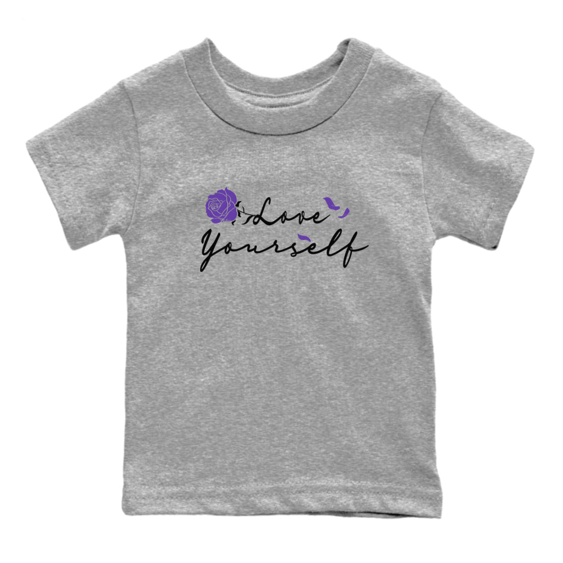 Love Yourself sneaker match tees to Court Purple Dunks street fashion brand for shirts to match Jordans SNRT Sneaker Tees Dunk Low Court Purple unisex t-shirt Heather Grey 2 youth shirt
