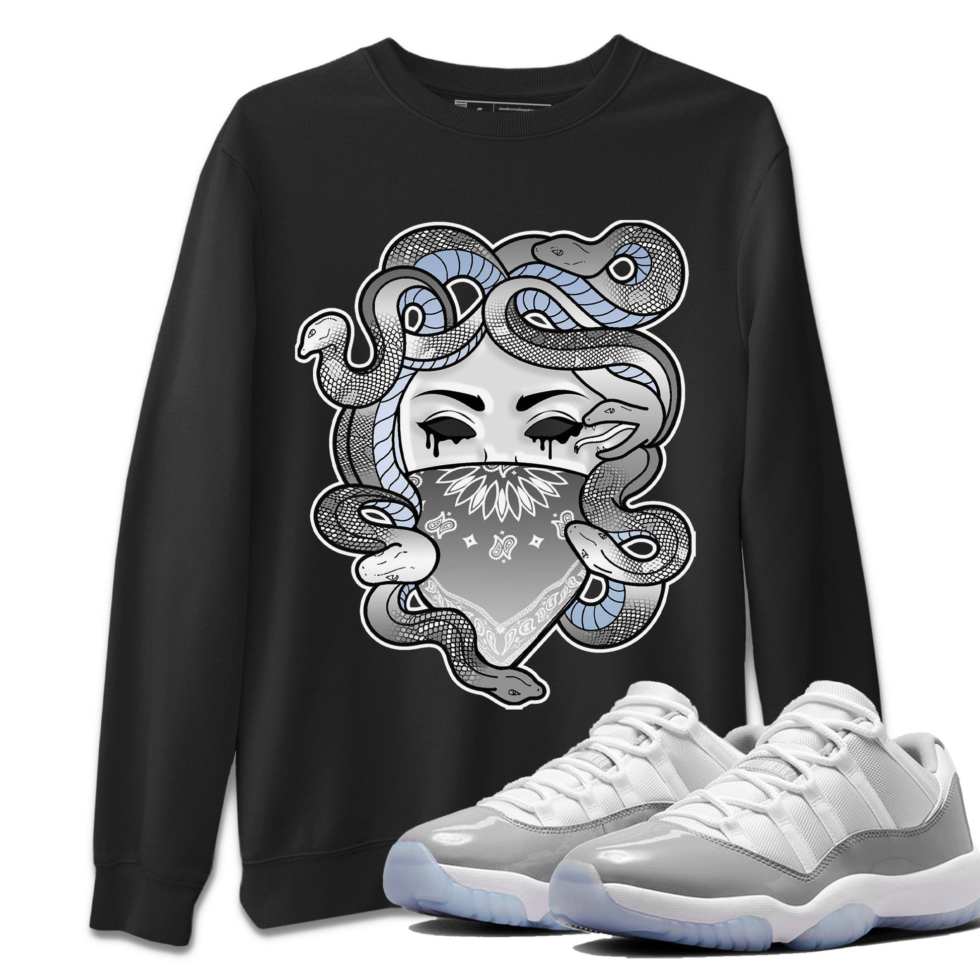 Air Jordan 11 White Cement Sneaker Match Tees Medusa Sneaker Tees Air Jordan 11 Cement Grey Sneaker Release Tees Unisex Shirts Black 1