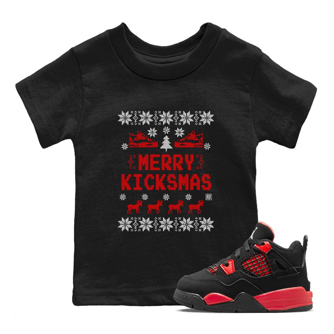 Jordan 4 Red Thunder shirt to match jordans Merry Kicksmas sneaker tees 4s Red Thunder SNRT sneaker release tees baby toddler Black 1 cotton sneaker tee