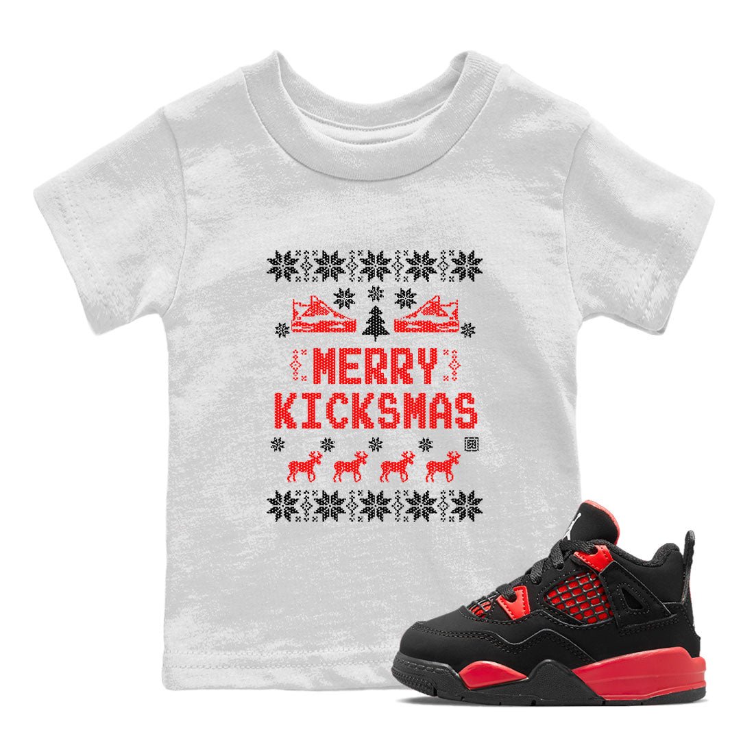 Jordan 4 Red Thunder shirt to match jordans Merry Kicksmas sneaker tees 4s Red Thunder SNRT sneaker release tees baby toddler White 1 cotton sneaker tee