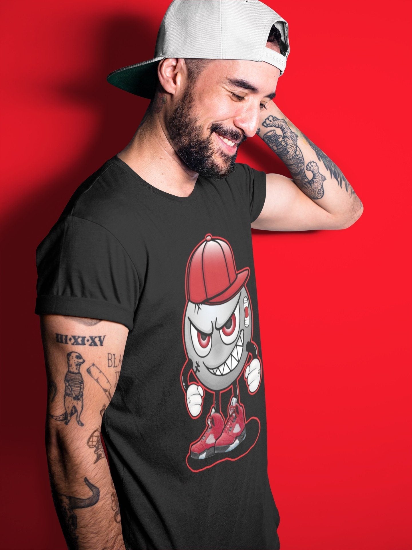 Jordan 5 Raging Bull Sneaker Match Tees Mischief Emoji Sneaker Tees Jordan 5 Raging Bull Sneaker Release Tees Unisex Shirts