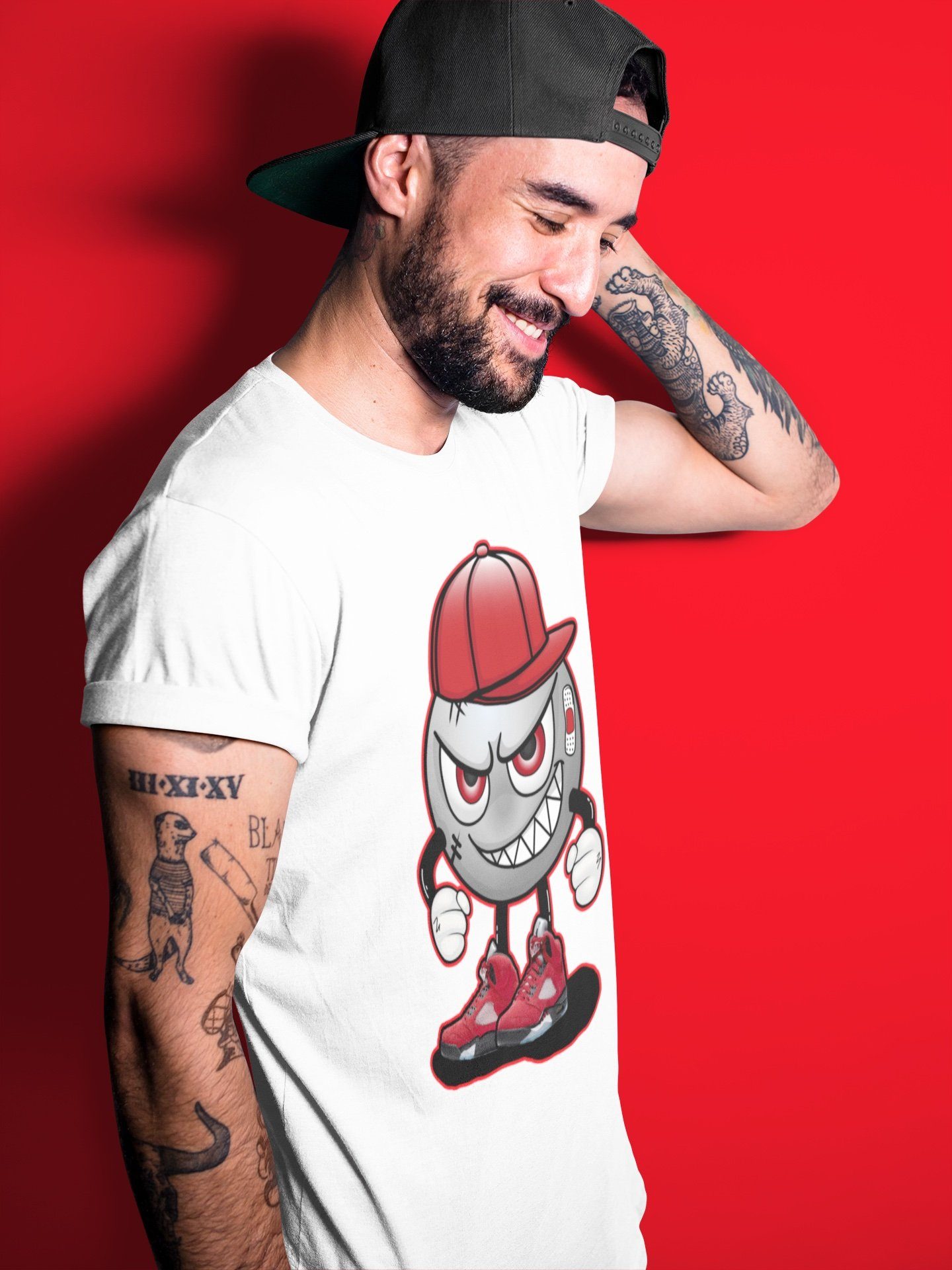 Jordan 5 Raging Bull Sneaker Match Tees Mischief Emoji Sneaker Tees Jordan 5 Raging Bull Sneaker Release Tees Unisex Shirts