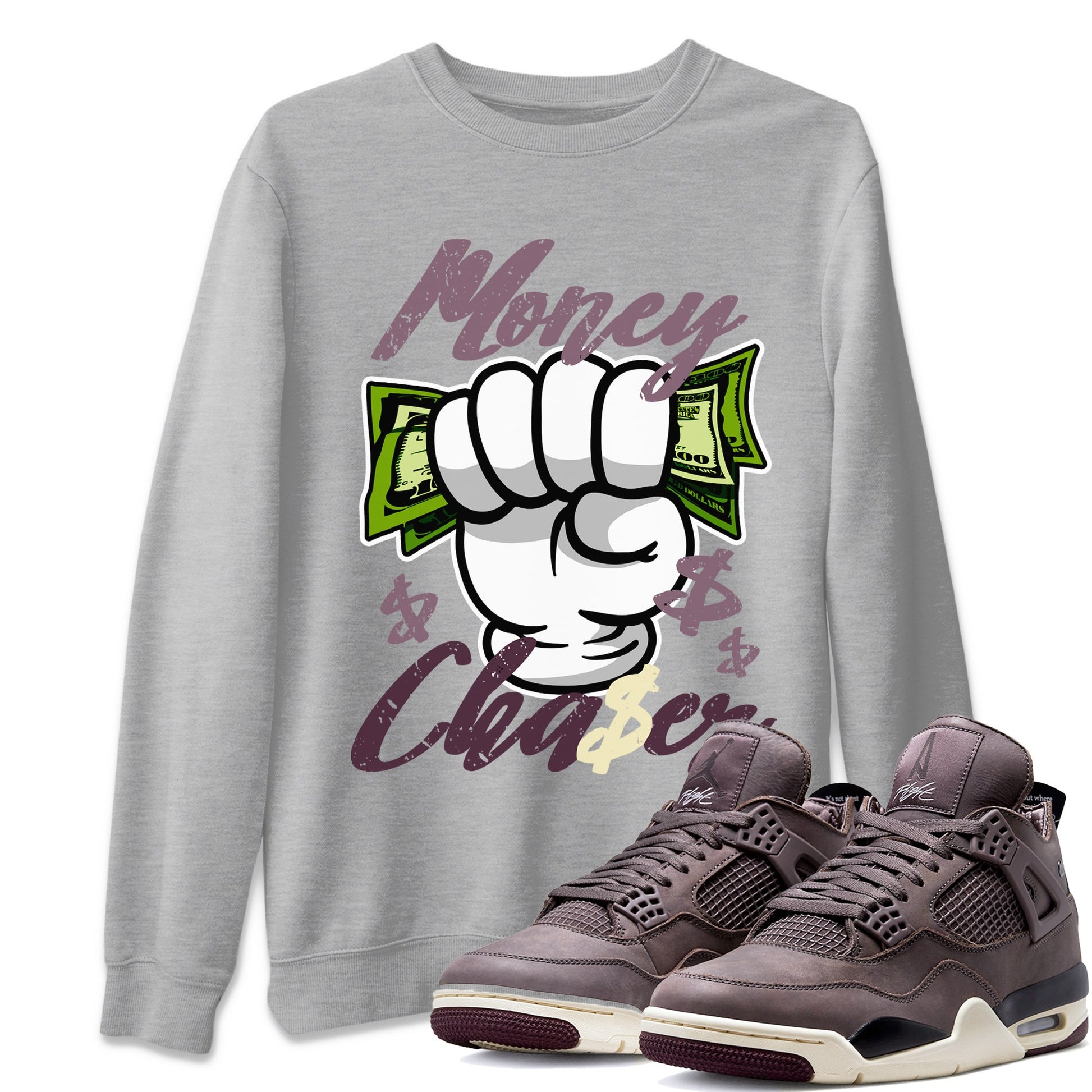 Air Jordan 4 A Ma Maniere Sneaker Match Tees Money Chaser Sneaker Tees Jordan 4 A Ma Maniere Sneaker Release Tees Unisex Shirts Heather Grey 1