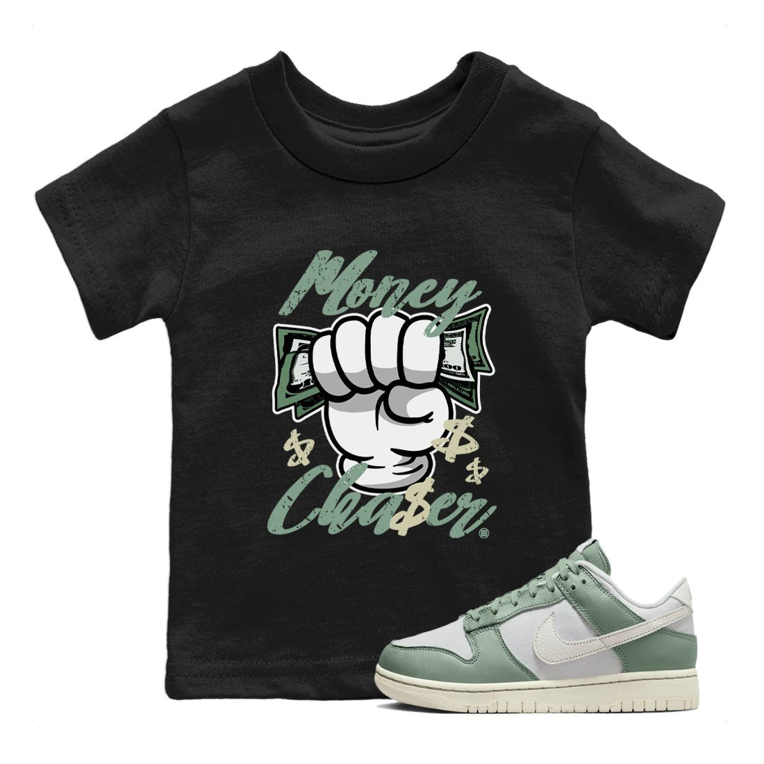 Dunk Low Mica Green Sneaker Match Tees Money Chaser Sneaker Tees Dunk Mica Green Sneaker Release Tees Kids Shirts Black 1