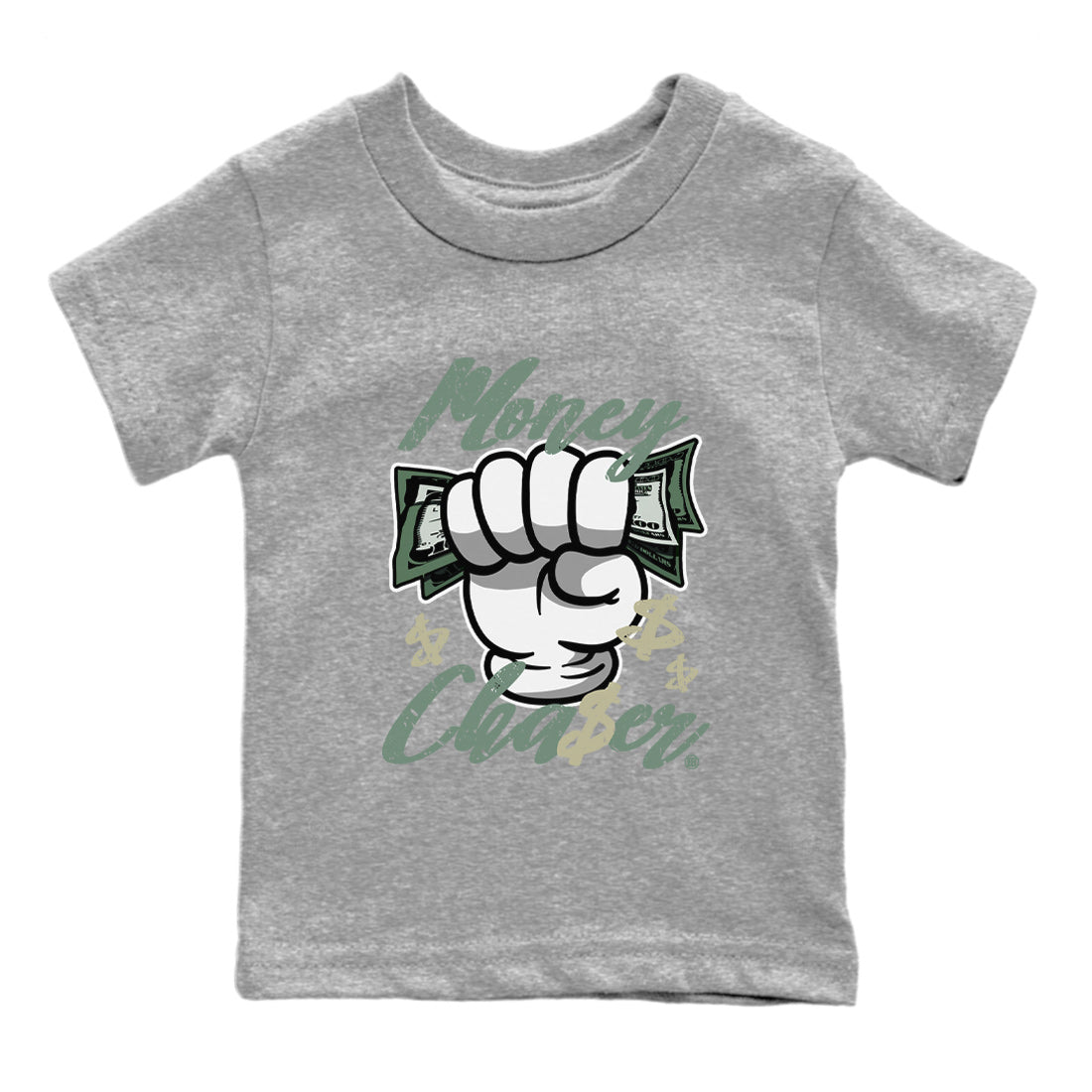 Dunk Low Mica Green Sneaker Match Tees Money Chaser Sneaker Tees Dunk Mica Green Sneaker Release Tees Kids Shirts Heather Grey 2