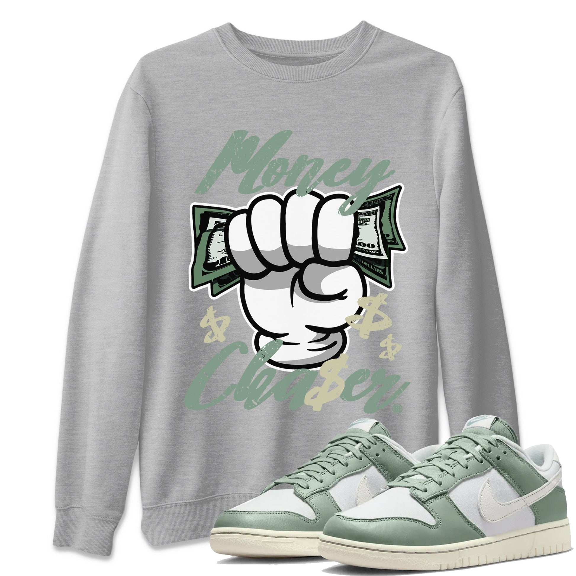 Dunk Low Mica Green Sneaker Match Tees Money Chaser Sneaker Tees Dunk Mica Green Sneaker Release Tees Unisex Shirts Heather Grey 1