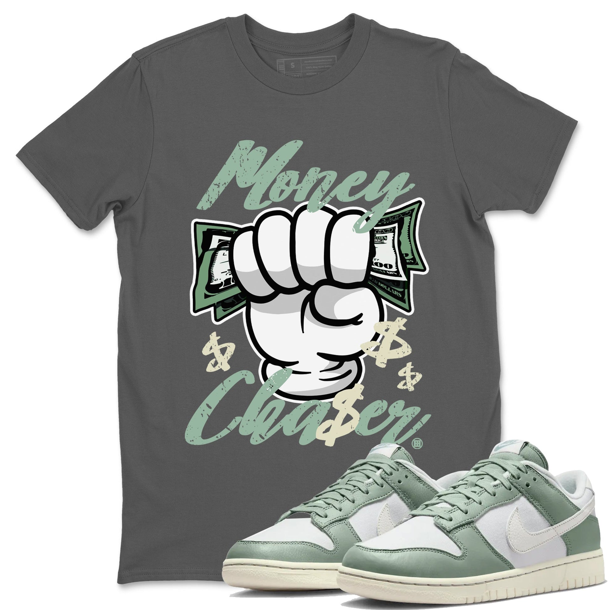 Dunk Low Mica Green Sneaker Match Tees Money Chaser Sneaker Tees Dunk Mica Green Sneaker Release Tees Unisex Shirts Cool Grey 1
