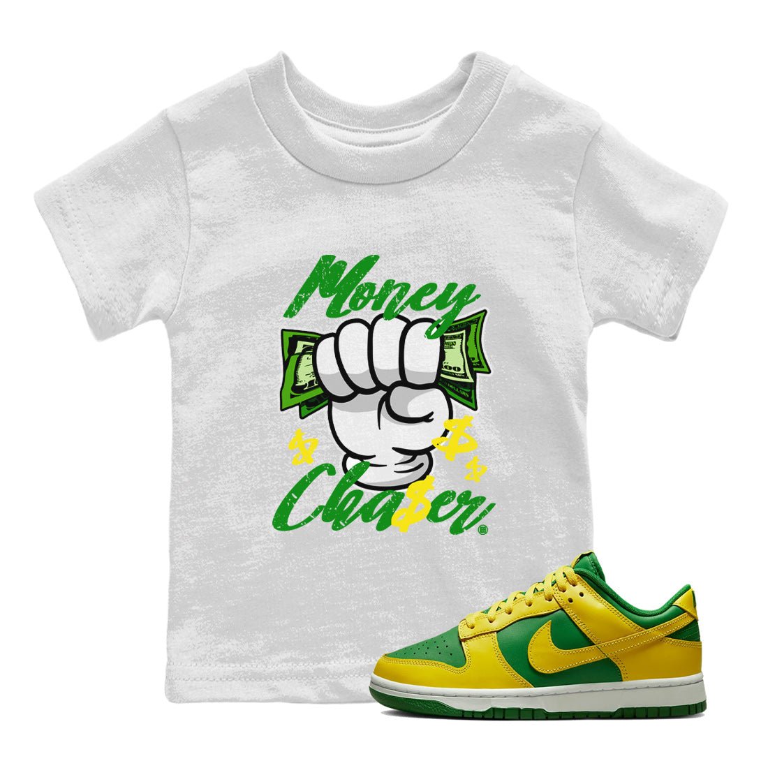Dunk Reverse Brazil Sneaker Match Tees Money Chaser Sneaker Tees Dunk Low Reverse Brazil Sneaker Release Tees Kids Shirts White 1