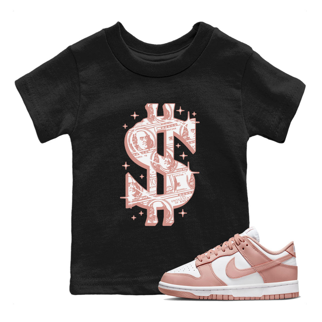 Dunk Low WMNS Rose Whisper shirt to match jordans Money Dollar sneaker tees Dunk Rose Whisper SNRT Sneaker Release Tees Baby Toddler Kids Black 1 T-Shirt