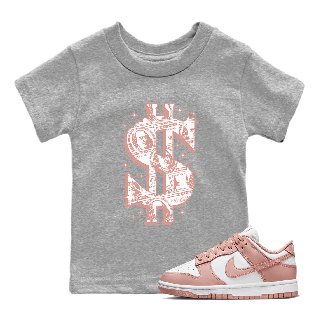Dunk Low WMNS Rose Whisper shirt to match jordans Money Dollar sneaker tees Dunk Rose Whisper SNRT Sneaker Release Tees Baby Toddler Kids Heather Grey 1 T-Shirt