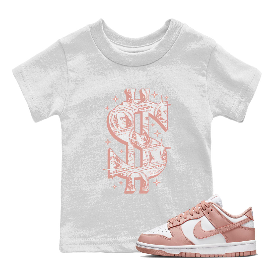 Dunk Low WMNS Rose Whisper shirt to match jordans Money Dollar sneaker tees Dunk Rose Whisper SNRT Sneaker Release Tees Baby Toddler Kids White 1 T-Shirt