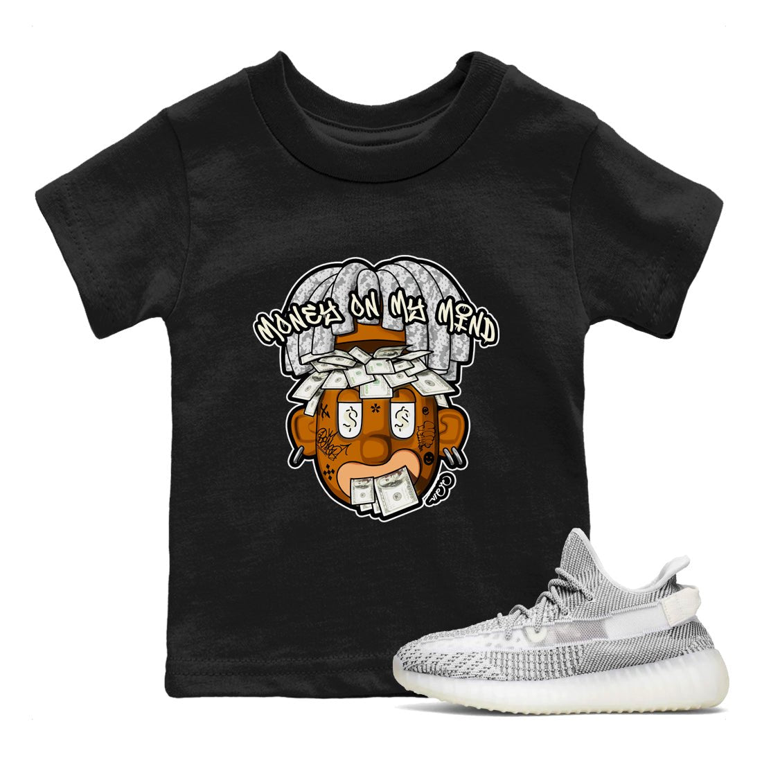 Yeezy 350 Static shirt to match jordans Money On My Mind sneaker tees Adidas Yeezy 350 Static SNRT Sneaker Release Tees Baby Toddler Black 1 T-Shirt