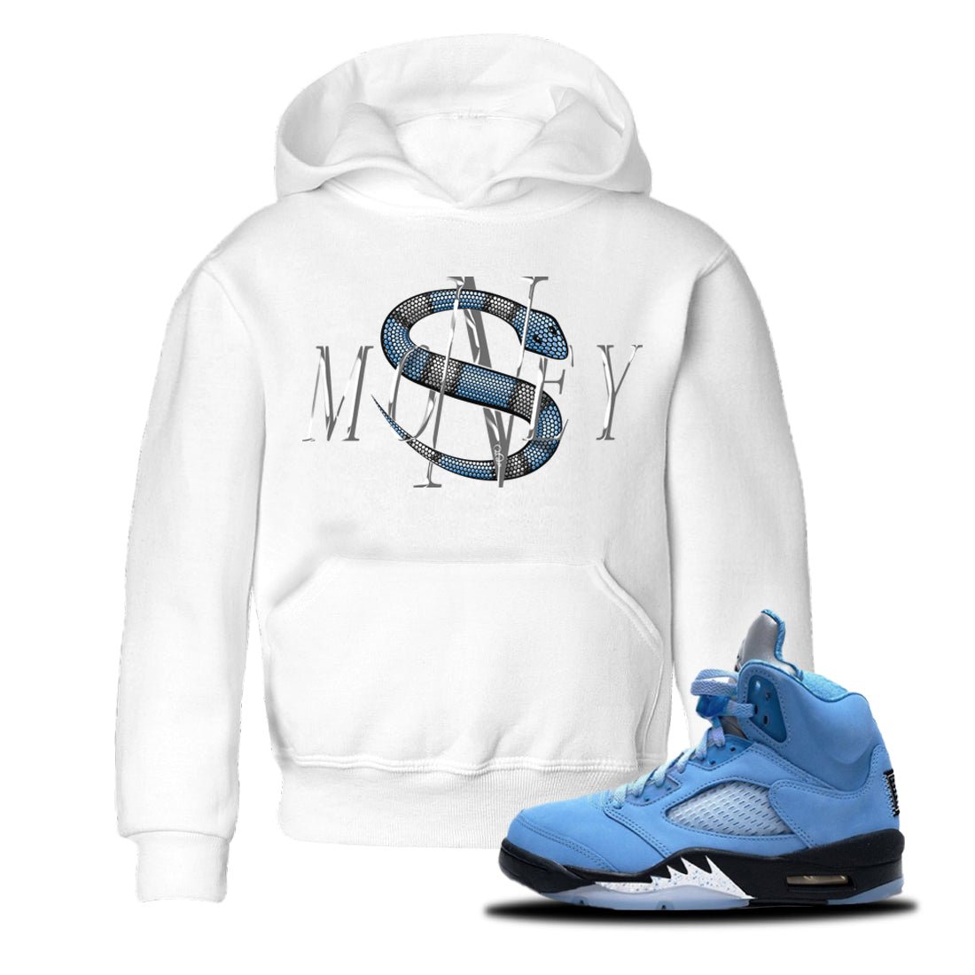 Jordan 5 UNC Jordan Shirts Money Snake Sneaker Tees AJ5 UNC Sneaker Release Tees Kids Shirts White 1