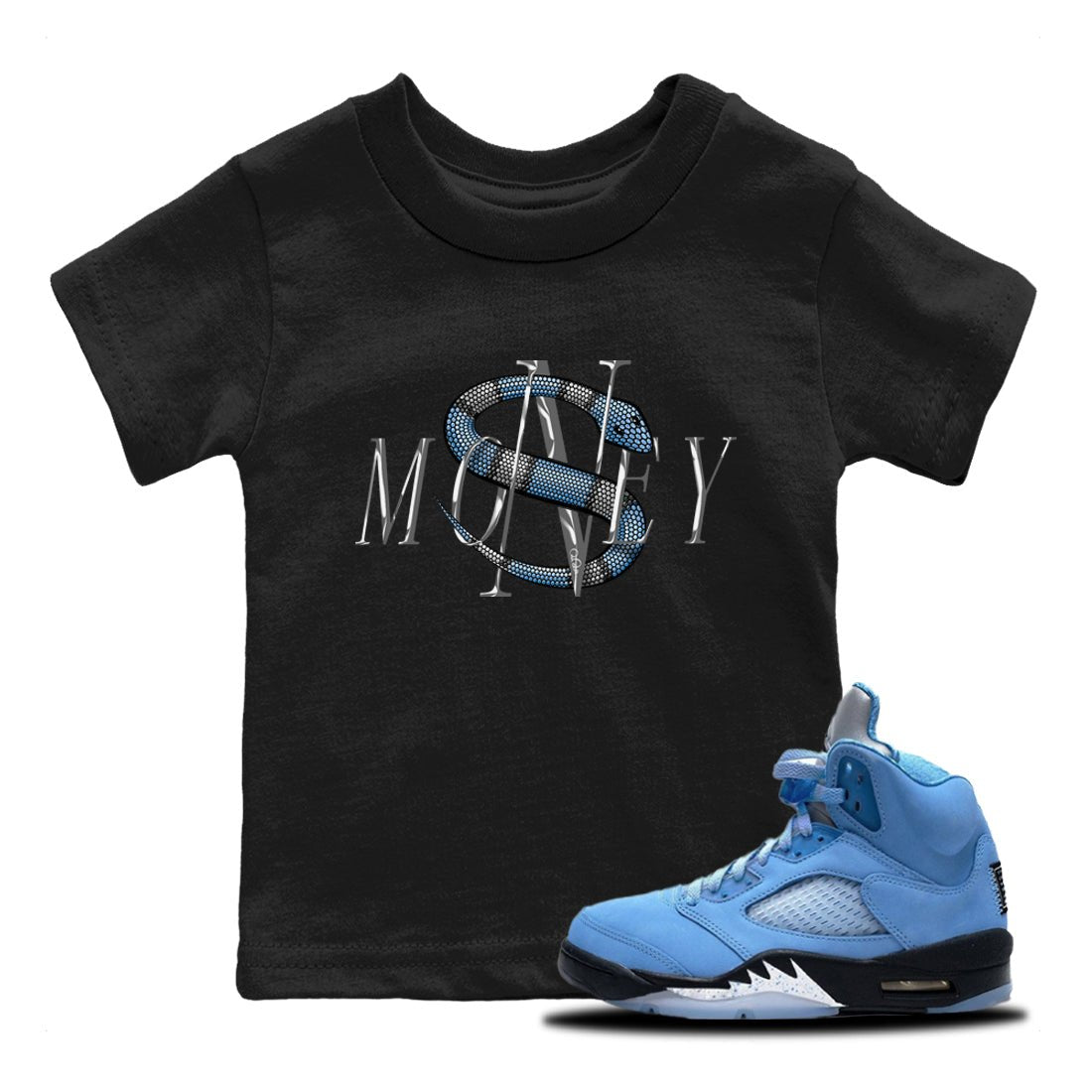 Jordan 5 UNC Jordan Shirts Money Snake Sneaker Tees AJ5 UNC Sneaker Release Tees Kids Shirts Black 1