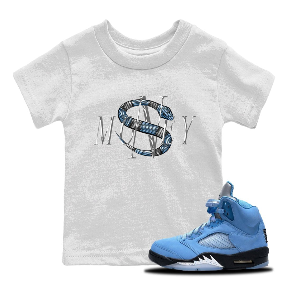 Jordan 5 UNC Jordan Shirts Money Snake Sneaker Tees AJ5 UNC Sneaker Release Tees Kids Shirts White 1