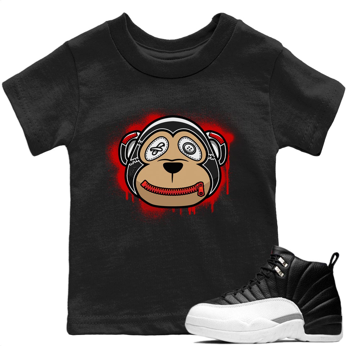 Jordan 12 Playoffs Sneaker Match Tees Monkey Face Sneaker Tees Jordan 12 Playoffs Sneaker Release Tees Kids Shirts