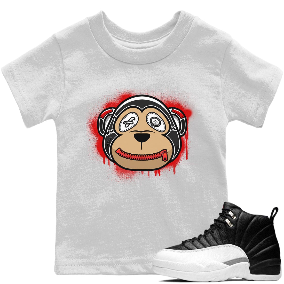 Jordan 12 Playoffs Sneaker Match Tees Monkey Face Sneaker Tees Jordan 12 Playoffs Sneaker Release Tees Kids Shirts