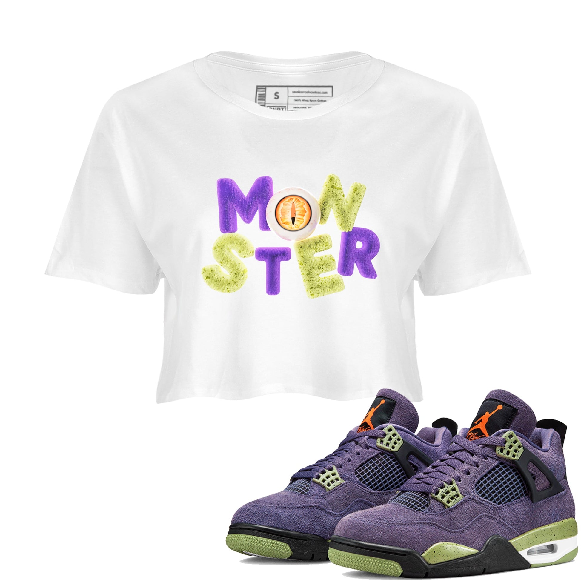 Air Jordan 4 Canyon Purple shirt to match jordans Monster sneaker tees AJ4 Canyon Purple SNRT Sneaker Release Tees White 1 Crop T-Shirt, Halloween tshirt