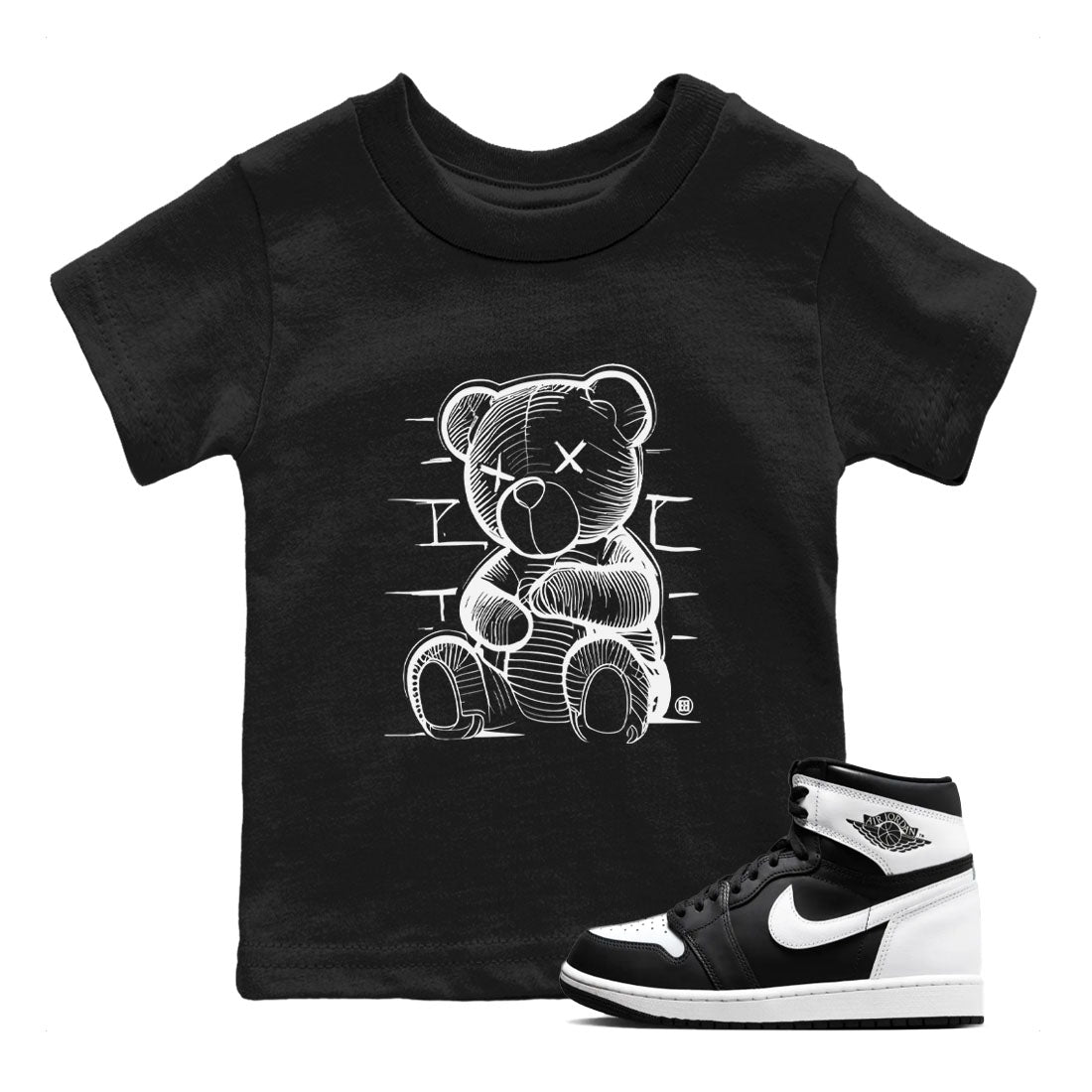 1s Black White shirt to match jordans Neon Bear sneaker tees Air Jordan 1 Black White SNRT sneaker release tees baby toddler Black 1 cotton Shirt