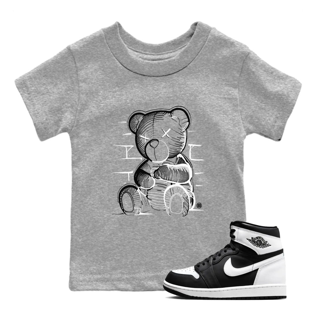 1s Black White shirt to match jordans Neon Bear sneaker tees Air Jordan 1 Black White SNRT sneaker release tees baby toddler Heather Grey 1 cotton Shirt