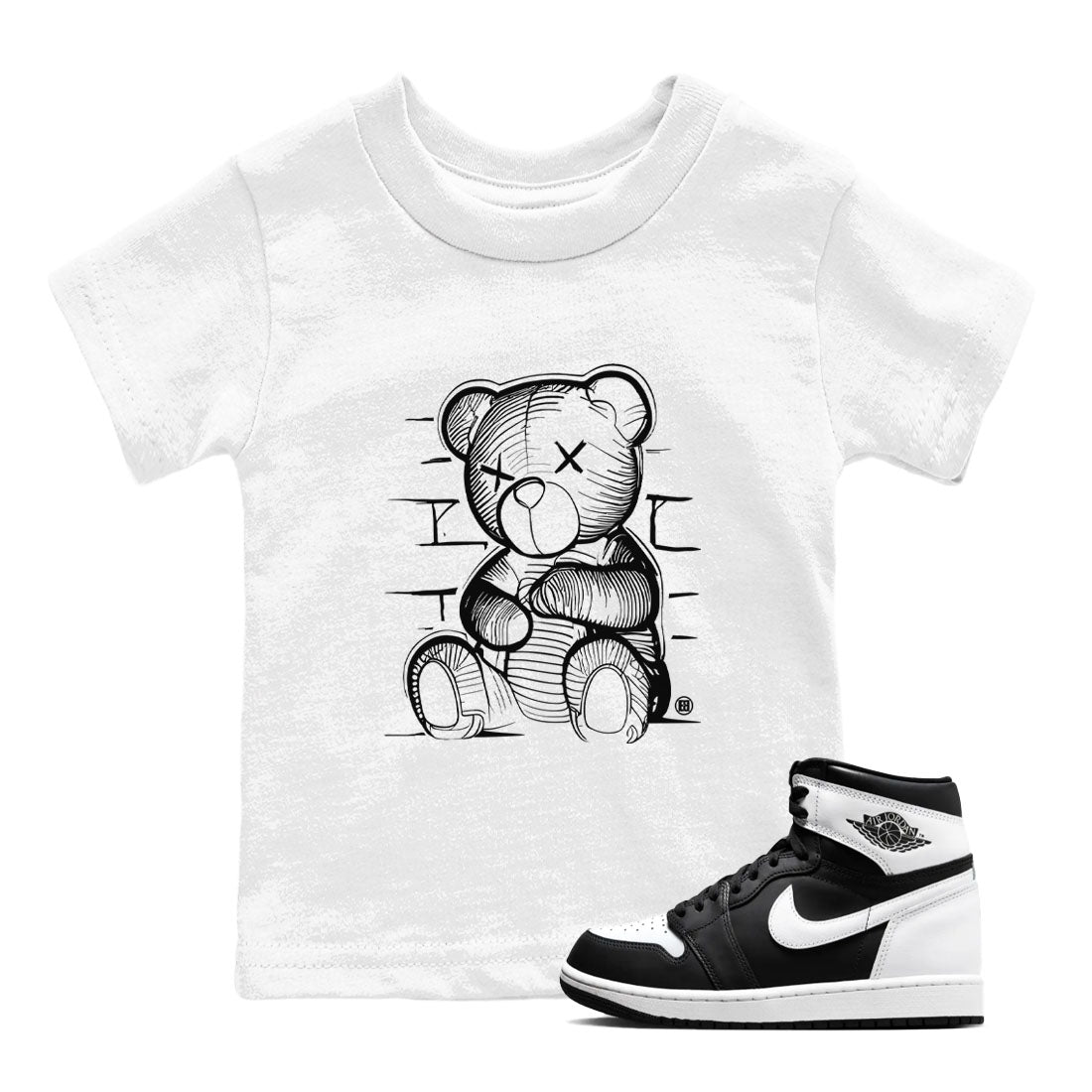 1s Black White shirt to match jordans Neon Bear sneaker tees Air Jordan 1 Black White SNRT sneaker release tees baby toddler White 1 cotton Shirt