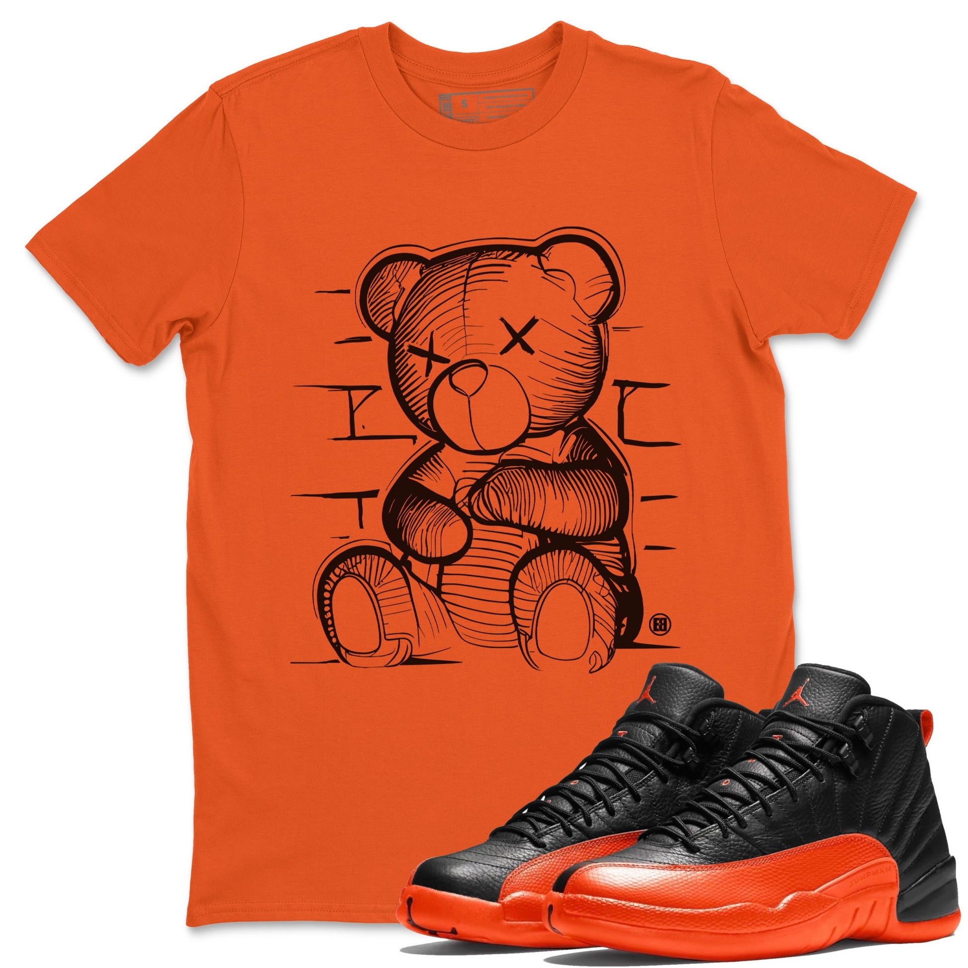 Air Jordan 12 Brilliant Orange Neon Bear Crew Neck Sneaker Tees Air Jordan 12 Brilliant Orange Sneaker T-Shirts Washing and Care Tip