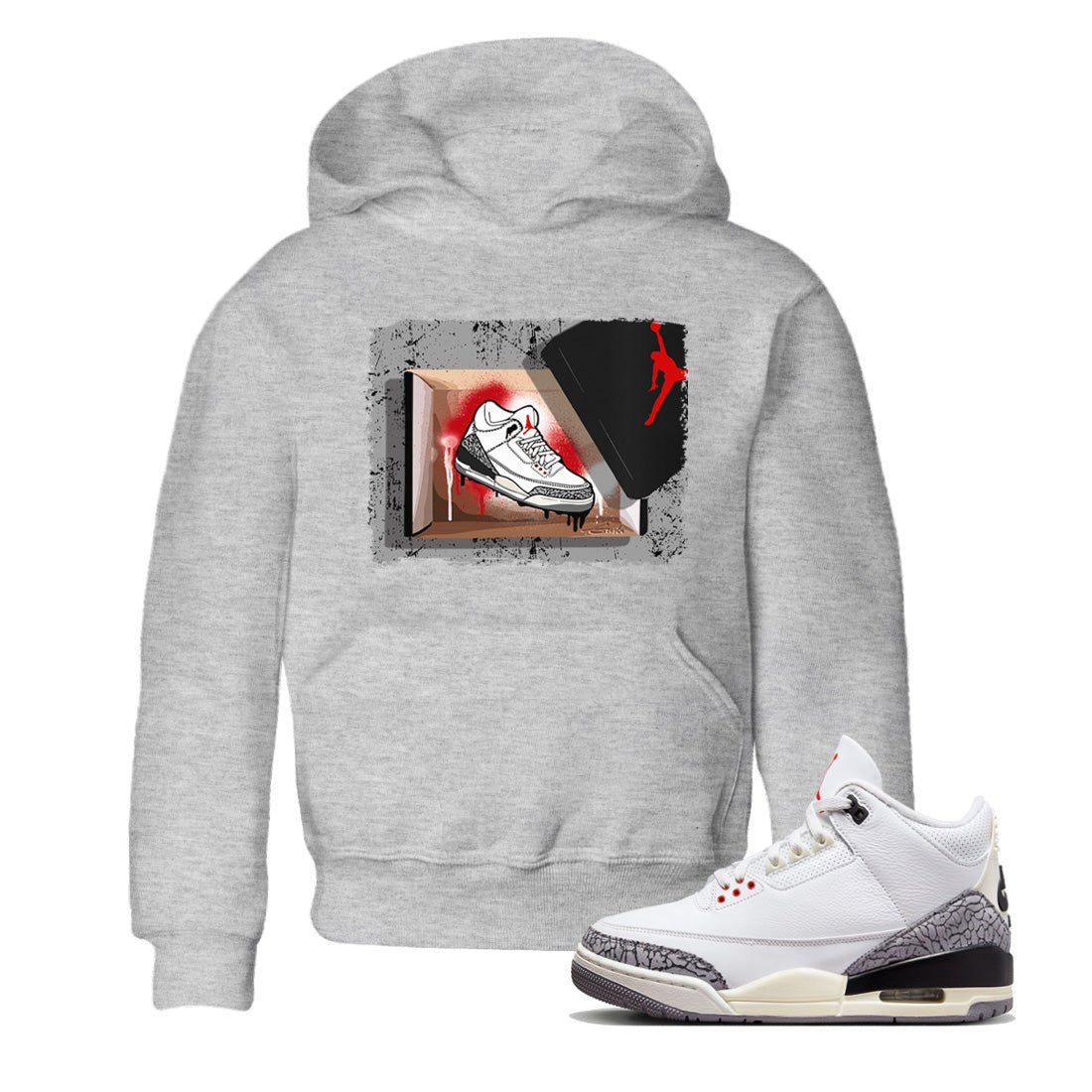 Air Jordan 3 White Cement Sneaker Match Tees New Kicks Sneaker Tees Air Jordan 3 Retro White Cement Sneaker Release Tees Kids Shirts Heather Grey 1